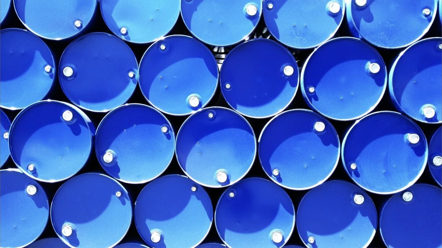 Stacked petroleum product drums